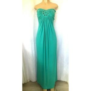 SKY Maxi Dress Empire Waist Strapless Turquoise S